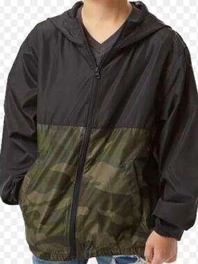 Boys Black & Camo Hooded Windbreaker Jacket